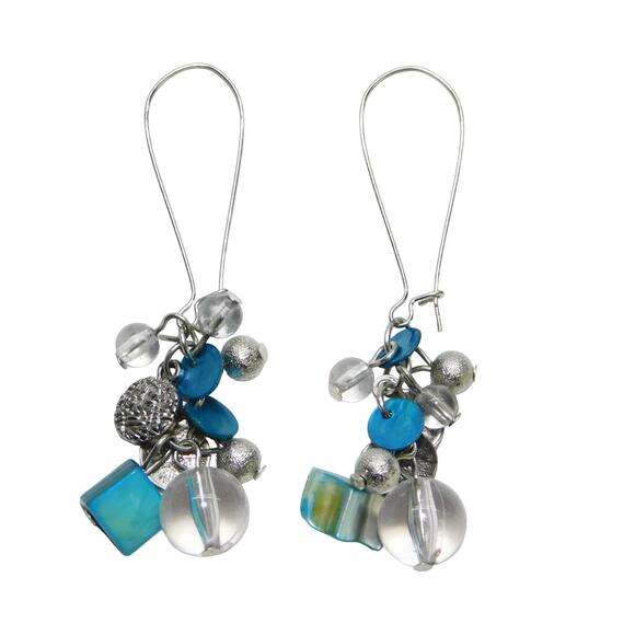 Fashion Blue Silver Clear Beaded Dangle Earrings - Picture 1 of 3